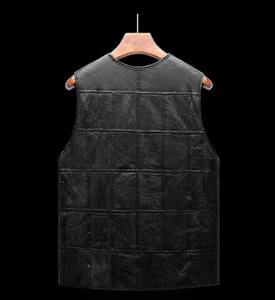 Chaleco de Cuero Auténtico para Hombre, Abrigos de Piel de Oveja Auténtica, Grueso y Cálido, con Cuello en V, Sólido, Impermeable, Estilo de Calle, Otoño e Invierno - Product Image 5