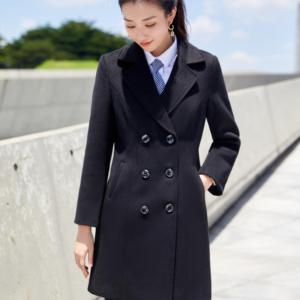 <span class=keywords><strong>Trench</strong></span> invernale da donna in lana spessa blu scuro con imbottitura lunga impermeabile - Product Image 5