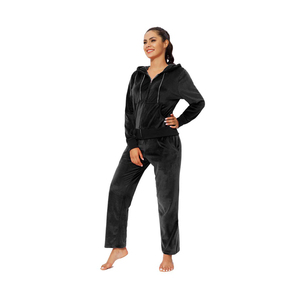 Chándal de mujer de mezcla de algodón con capucha y pantalones de Jogger conjunto de chándal de mujer de terciopelo de moda con cremallera completa - Product Image 1