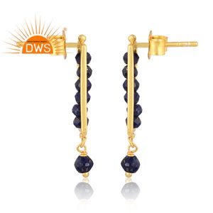 Meilleure qualité de boucles d'oreilles en argent sterling plaqué or 18 carats en lapis lazuli naturel perlé avec pierres précieuses Demi Fine Jewelry Manufacturer - Product Image 3