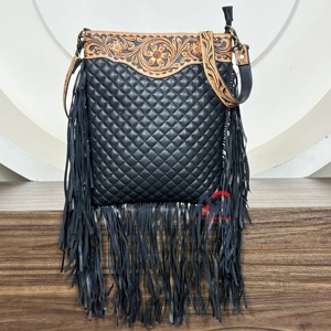 2025 New Fashion Luxury Hand Tooled Diamond Lattice Large Fringe Crossbody Bag <b>for</b> Women's Western Genuine Leather Shoulder Bags - Product Image 1