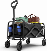Chariot pliable robuste à cadre métallique avec poignée réglable, idéal pour le jardin et la plage