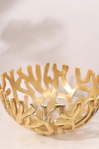 Bol à fruits en aluminium doré antique Coral Design Vaisselle Utilisation Bol à fruits à piédestal en aluminium métallique de haute qualité à vendre - Product Image 3