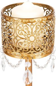 Magnifique Porte-Bougie en Cristal Métallique Doré avec Accent Suspendu Élégant Support de Table Parfait pour l'Éclairage de Luxe à la Maison - Product Image 3