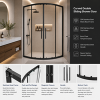 Cabine de douche moderne à coins arrondis avec deux portes coulissantes et cadre pour la séparation humide/sec dans les salles de bain compactes et l'utilisation hôtelière