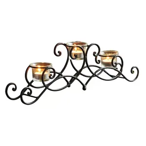 Elegante portavelas de mesa de hierro negro, soporte de 3 luces de té para decoración de restaurante de Hotel en casa, uso navideño - Product Image 1