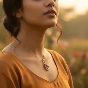 จี้เพชรพลอยและทองคำชุบสำหรับผู้หญิง ดีไซน์ลายดอกไม้ สวยงามทันสมัย เหมาะสำหรับงานปาร์ตี้หรือเป็นของขวัญ ผลิตจากทองเหลือง - Product Image 1