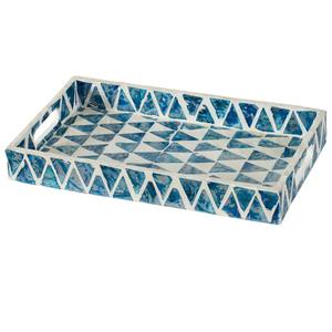 Plateau en nacre bleu géométrique triangulaire rectangulaire fait à la main pour servir et décorer, idéal pour la décoration de la maison moderne et luxueuse - Product Image 1