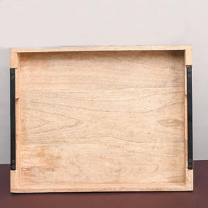 Plateau artisanal en bois de manguier avec poignée en métal rustique pour servir le café dîner bar petit déjeuner table de cuisine ou affichage décoratif - Product Image 5