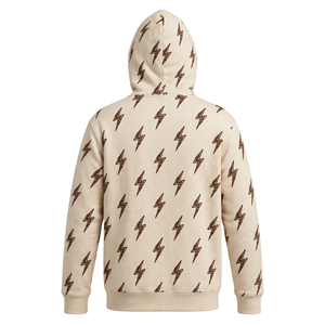 Sweat-shirt à capuche crème avec imprimé éclair marron, manches longues, poche kangourou, style streetwear décontracté unisexe - Product Image 2