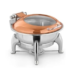 จำหน่ายโดยตรงจากโรงงาน ฝาครอบถาดอุ่นอาหารสแตนเลสทรงกลมครึ่งแก้ว โครงสีโรสโกลด์ 7 ลิตร, ถาดอุ่นอาหารสแตนเลสทรงกลมพร้อมฝาครึ่งแก้ว 7 ลิตร - Product Image 6