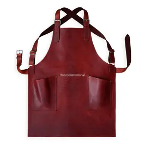 Real Cow Leather Work Shop Handmade Comfortable Heavy Duty Leather Utility Tool Apron with Pockets for Chef Butcher