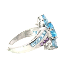 Bague de mariage de luxe style classique en argent sterling 925 pur, topaze bleue et améthyste, plaqué rhodium, finition polie, best-seller - Product Image 3