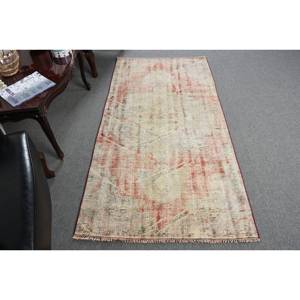 Alfombra de lana Vintage, color rojo y beige, 3,2x6,4 pies, estilo Kilim, alfombras rectangulares de área grande turca, respaldo de látex abstracto para pasillo de 10mm - Product Image 1