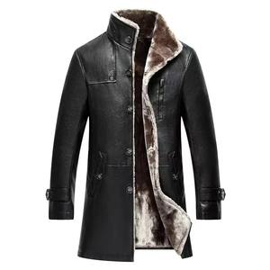 Abrigo de invierno de piel de oveja auténtica para hombre, Chaqueta larga de piel de oveja gruesa con cuello levantado, abrigo de cuero para hombre - Product Image 1