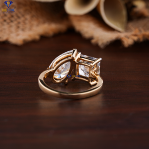 3.80 TDW Bague en or rose et diamant taillé princesse et poire par Lab-Stone Excellence Bague en diamant complet/= couleur EF-VS - Product Image 4