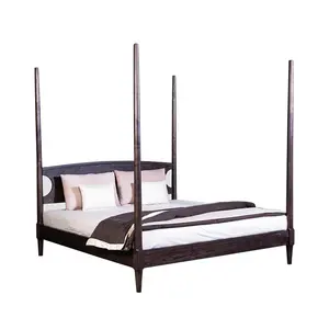 Lavendel Queen Himmelbett mit verspiegelter Kommode und Nachttisch Hartholz Schlafzimmer möbel Schlafzimmer-Sets Holz betten