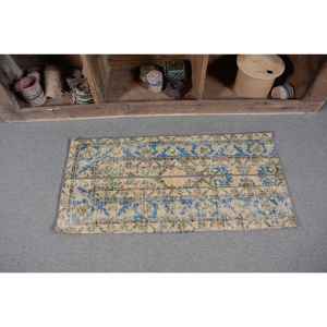 Alfombra Turca de 1.7x3.5 pies, Alfombra de Lana Vintage Azul Abstracta - Product Image 4