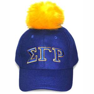 SGR Pom Cap Gold Sigma Gamma Rho Mezcla de lana Beanie Logotipo bordado Parte delantera y trasera | Sombrero de invierno cálido - Product Image 1