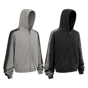 Survêtements en molleton de polyester délavé au soleil personnalisés, style streetwear, respirants, solides, d'hiver, style ample, fermeture éclair, sweats à capuche - Product Image 4