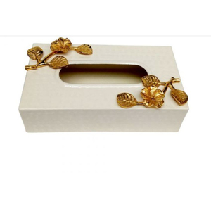 Caja de pañuelos de Metal plateado martillado con acento de flores doradas, accesorio de Mesa para el hogar, caja de pañuelos decorativa de diseño Vintage - Product Image 2