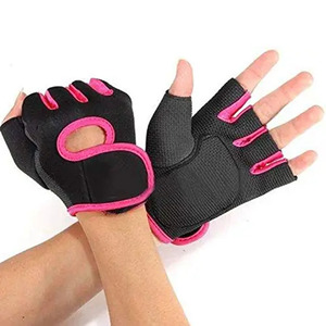 ถุงมือหนังยกน้ำหนักแบบยูนิเซ็กส์สำหรับผู้หญิงถุงมือออกกำลังกายปิดครึ่งนิ้วสีชมพูสีดำ - Product Image 2