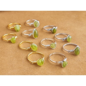 Trendy Gold and Silver Plated Wire Wrap Fashion <b>Rings</b> with Green Stone High Resale Appeal - Product Image 2