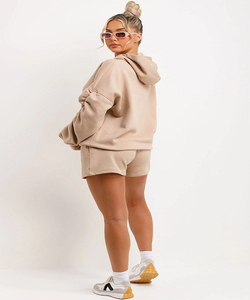 เสื้อมีฮู้ดสำหรับผู้หญิงชุดสั้นผ้าฝ้ายสองชิ้นชุดใส่อยู่บ้านมีฮู้ดทันสมัยออกแบบโลโก้ได้ตามต้องการ - Product Image 3