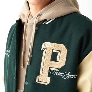 Vestes de baseball vintage pour hommes, brodées, en laine, manches en cuir, logo personnalisé, capuche en toile, coupe-vent, écologiques - Product Image 6
