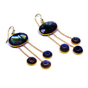 ต่างหูโซ่ห้อยเงินสเตอร์ลิง925อัญมณีลาบราดอไรต์หรูหราคลาสสิกสำหรับงานแต่งงานหรือของขวัญ - Product Image 1