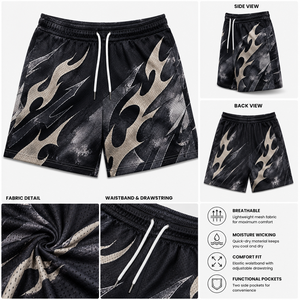 Pantalones Cortos Deportivos Transpirables de Malla Tribal Flame Premium para Hombre y Mujer con Cintura Ajustable con Cordón - Product Image 2