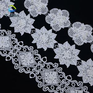 Hermoso Encaje de Guipur con Cristales de Perla en 3D, Adorno de Encaje de Diamantes Bordado para Ropa Blanca, Estilo Español - Product Image 2