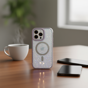 Étui magnétique TPU+PC pour 15 Pro Max avec paillettes irisées effet diamant et support magnétique - Product Image 3