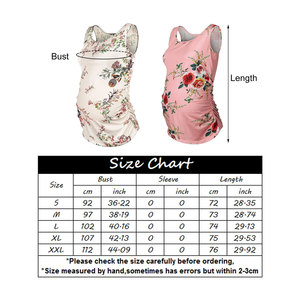 Camiseta básica tejida de maternidad con estampado Floral sin mangas de verano para mujer, chaleco con lado fruncido, blusa a la espera - Product Image 2