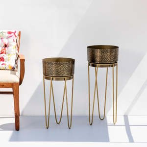 Maceta única con soporte, Juego de 2 para hotel en casa, maceta decorativa de color dorado, Metal moderna de maceta, macetas de flores, soportes para macetas - Product Image 4