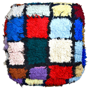 Puf marroquí Boucherouite cuadrado hecho a mano, cojín bereber, colorido, bohemio, vintage, patchwork, multifuncional, decorativo - Product Image 2