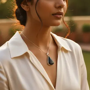 Collar con Colgante de Ónice en Forma de Lágrima de Plata 925 para Mujer, Joyería Hecha a Mano en Oro Rosa, Piedra Principal de Ópalo, Diseño de Gota de Agua, Regalo de Platino - Product Image 2