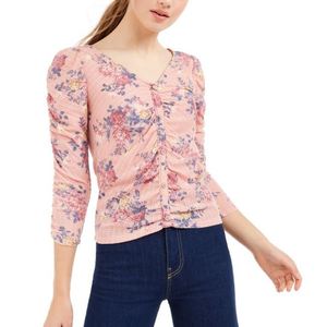 Top Floreale Arricciato Stile Dolce di Crave Fame Junior, Rosa, Taglia Grande per la Primavera - Product Image 1