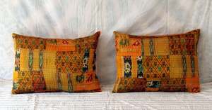 Housse de coussin décorative en soie 100% faite main Kantha antique, 20x28 pouces, style bohème, patchwork indien multicolore floral uni, pour la maison et l'hôpital - Product Image 3