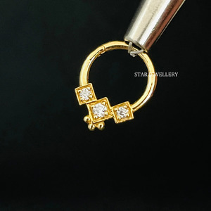 14K Solid Gold Genuine Natural Diamond Trio Stone <b>Septum</b> Clicker Fine Jewelry. - Product Image 3