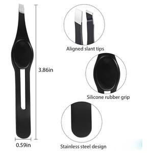 Black Coated Slanted Eyebrow Tweezers with <b>Pointed</b> Tip and Thumb Handle for Hair <b>Removal</b> Plucking Threading - Product Image 3