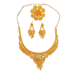 ชุดแหวนต่างหูสร้อยคอพร้อมชุดเครื่องประดับสไตล์หรูหราชุบทอง22K - Product Image 1