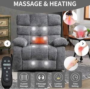 High Quality Gray <b>Fabric</b> Contemporary Recliner Chair Padded Armrests Remote Control <b>Faux</b> <b>Leather</b> <b>Upholstery</b> Rotating Ready for - Product Image 1