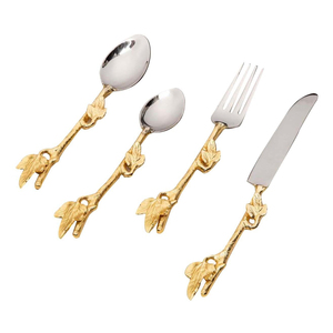 Cubiertos de acero inoxidable chapados en oro, juego de cubiertos de plata, cuchara, tenedor, cuchillo, disponible en varios acabados, venta al por mayor - Product Image 1
