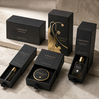 Boîte à parfum coulissante haut de gamme multi-tailles avec logo personnalisé, doublure en éponge, pelliculage mat, écologique, noir mat, impression offset