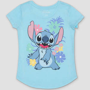 T-shirt Grafica Blu per Bambini Lilo & Stitch in Morbido Cotone e Poliestere, Design Estivo con Logo Animale Cartone Animato, Taglia S - Product Image 1