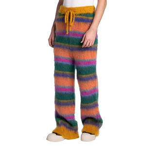 LeBo Wholesale Custom Men Loose Straight Leg Knit Mohair <b>Sweater</b> Pants Striped Drawstring Fuzzy Mohair Sweatpants - Product Image 3