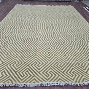 Tapis turc noué à la main en laine fine beige marron 3x5 pieds avec motif abstrait pour salon salles à manger ou n'importe quelle pièce - Product Image 3