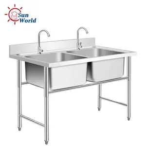 Industria in acciaio inox cucina singolo doppio lavello lavabo tavolo da lavoro con attrezzature ristorante sotto scaffale