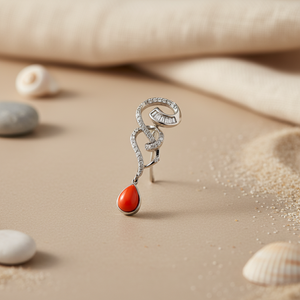 Collar con Colgante de Coral de Plata 925 para Mujer, Chapado en Oro de 14K y Rodio, con Diamantes de Circonio, Diseño Geométrico de Lágrima, Religioso Cristiano - Product Image 1